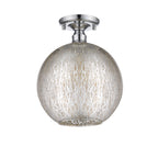 10 in. 1-Light Mini Chrome Transitional Round Flush Mount Ceiling Light with Globe Crackle Glass Shade for Hallway