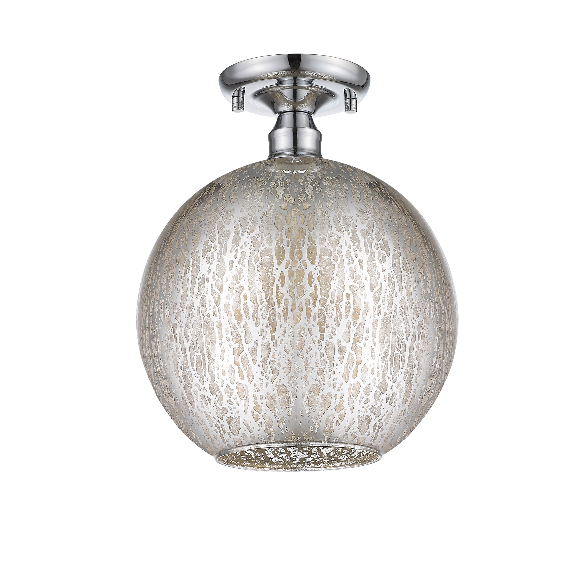 10 in. 1-Light Mini Chrome Transitional Round Flush Mount Ceiling Light with Globe Crackle Glass Shade for Hallway