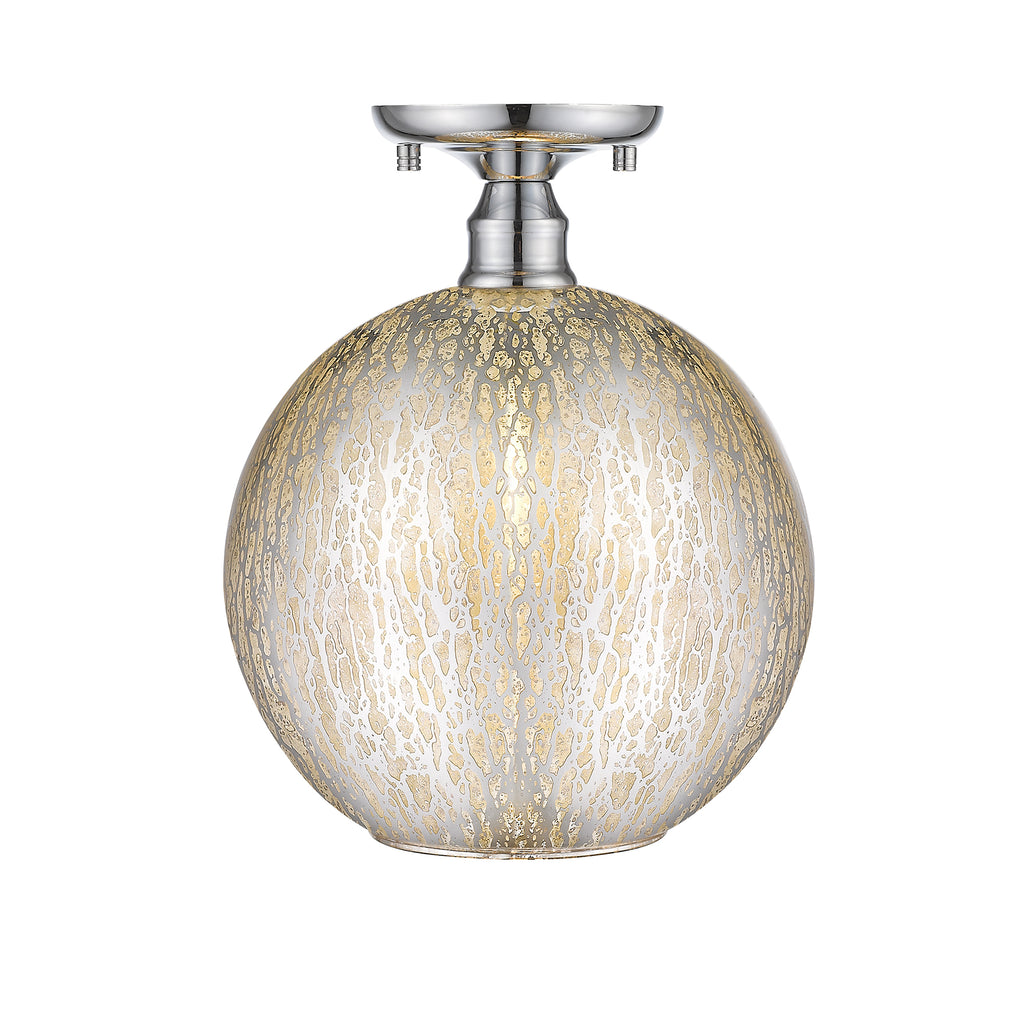 10 in. 1-Light Mini Chrome Transitional Round Flush Mount Ceiling Light with Globe Crackle Glass Shade for Hallway