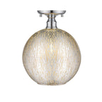 10 in. 1-Light Mini Chrome Transitional Round Flush Mount Ceiling Light with Globe Crackle Glass Shade for Hallway