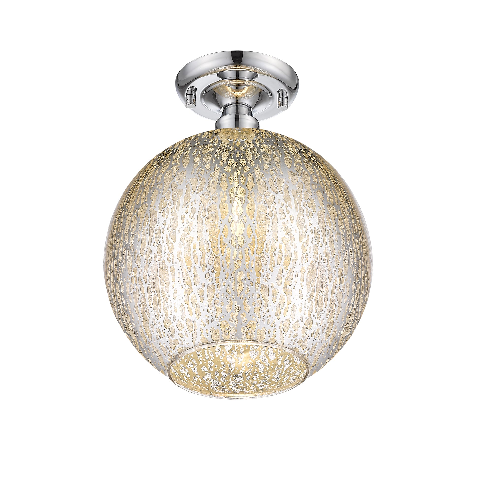 10 in. 1-Light Mini Chrome Transitional Round Flush Mount Ceiling Light with Globe Crackle Glass Shade for Hallway