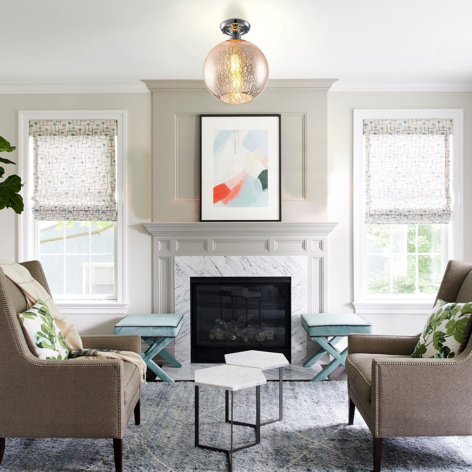 10 in. 1-Light Mini Chrome Transitional Round Flush Mount Ceiling Light with Globe Crackle Glass Shade for Hallway