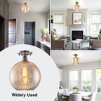 10 in. 1-Light Mini Chrome Transitional Round Flush Mount Ceiling Light with Globe Crackle Glass Shade for Hallway