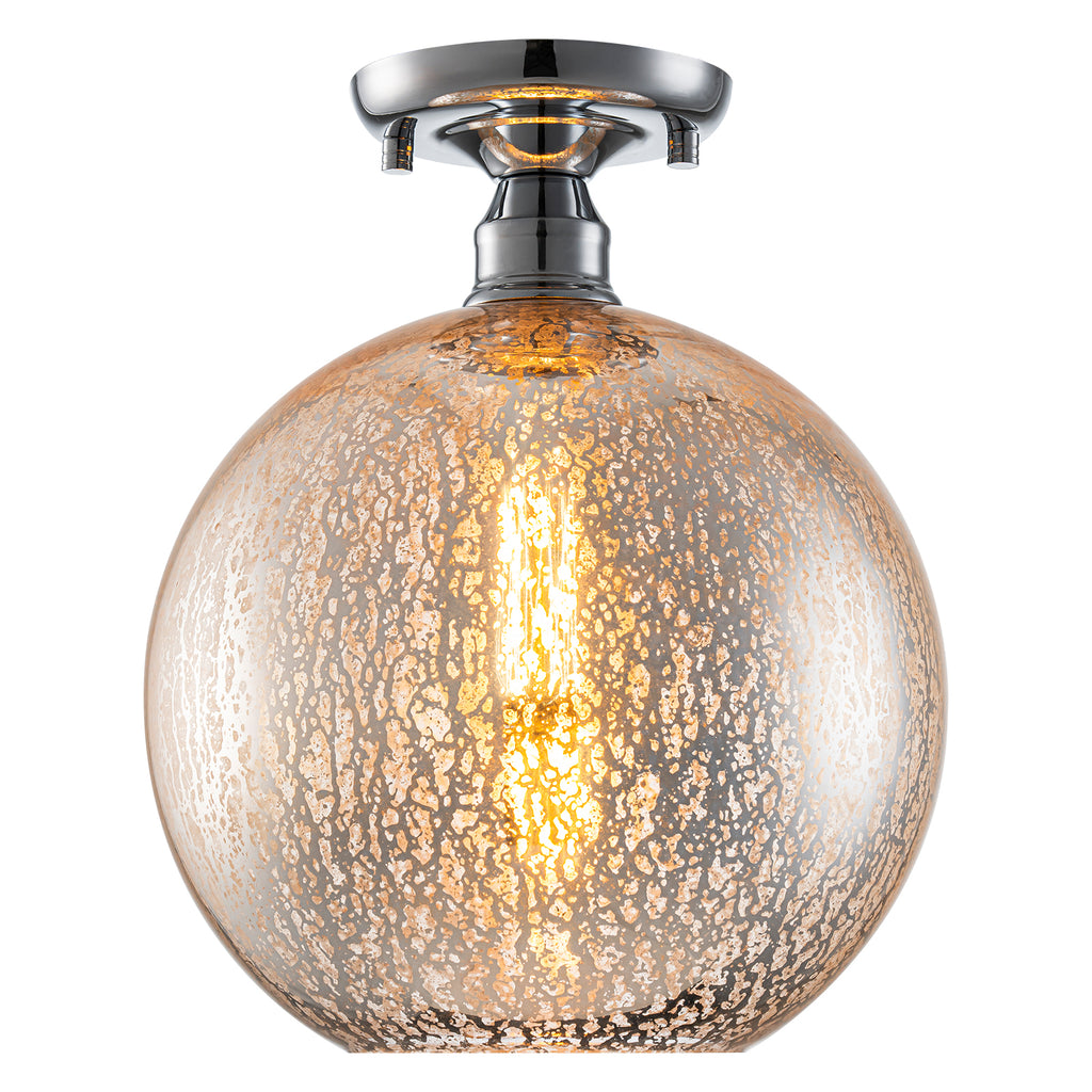 10 in. 1-Light Mini Chrome Transitional Round Flush Mount Ceiling Light with Globe Crackle Glass Shade for Hallway