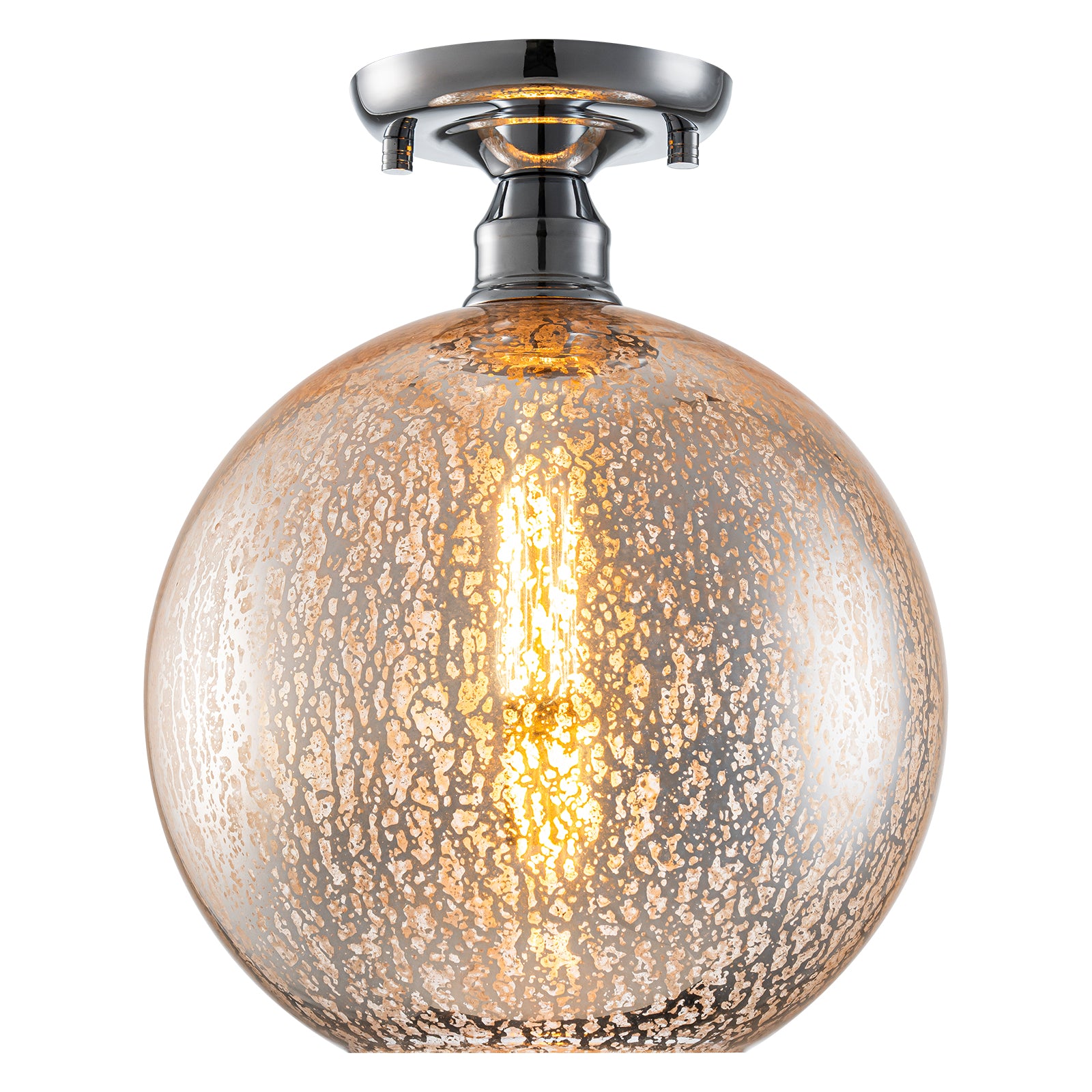 10 in. 1-Light Mini Chrome Transitional Round Flush Mount Ceiling Light with Globe Crackle Glass Shade for Hallway
