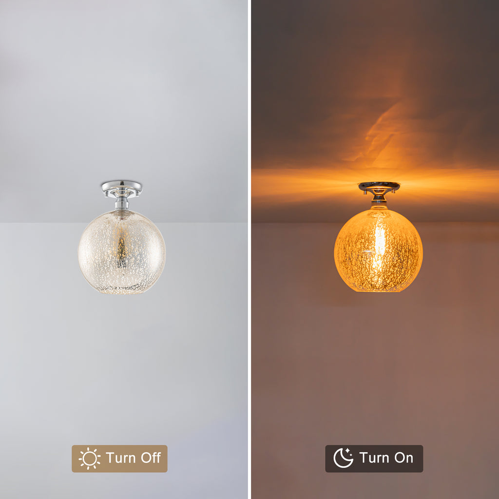 10 in. 1-Light Mini Chrome Transitional Round Flush Mount Ceiling Light with Globe Crackle Glass Shade for Hallway