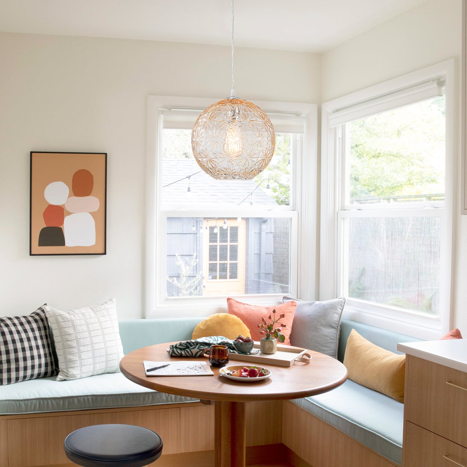 9.84 in. 1-Light Modern Chrome Island Pendant Light with Globe Glass Shade for Dining, Kitchen Island