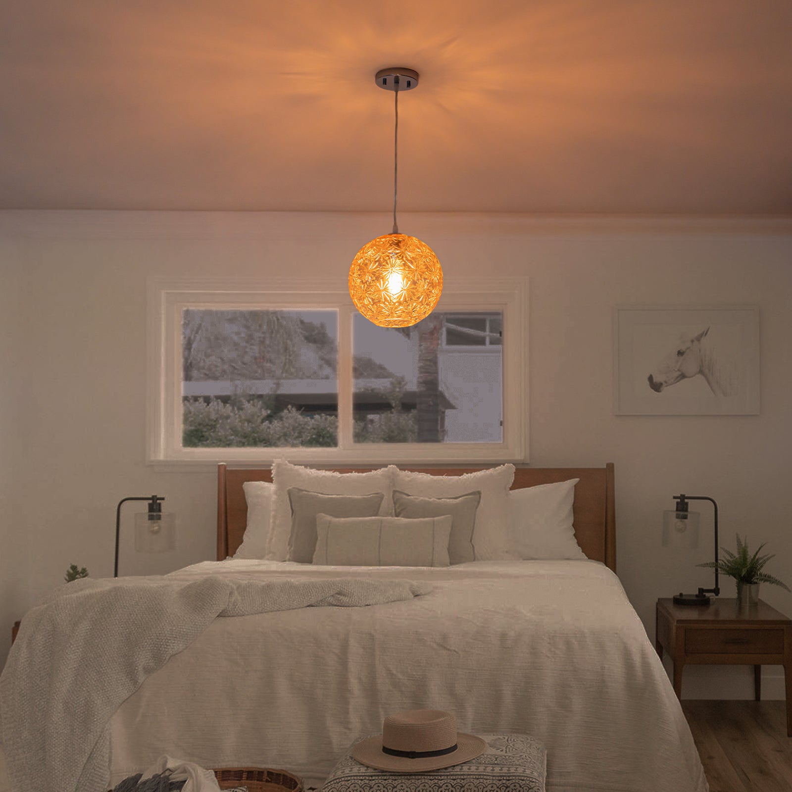 9.84 in. 1-Light Modern Chrome Island Pendant Light with Globe Glass Shade for Dining, Kitchen Island