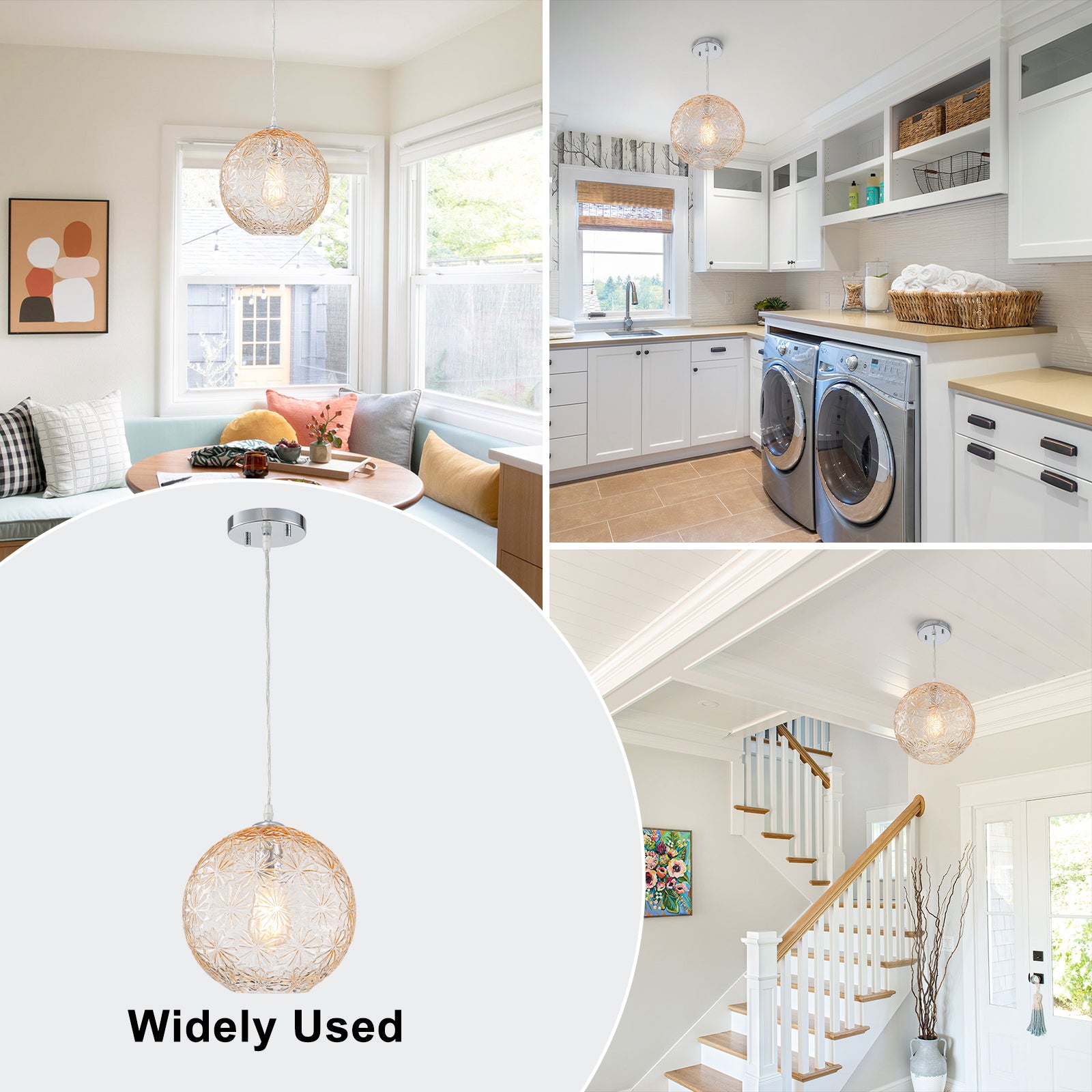 9.84 in. 1-Light Modern Chrome Island Pendant Light with Globe Glass Shade for Dining, Kitchen Island