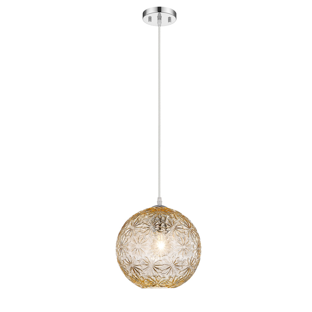 9.84 in. 1-Light Modern Chrome Island Pendant Light with Globe Glass Shade for Dining, Kitchen Island