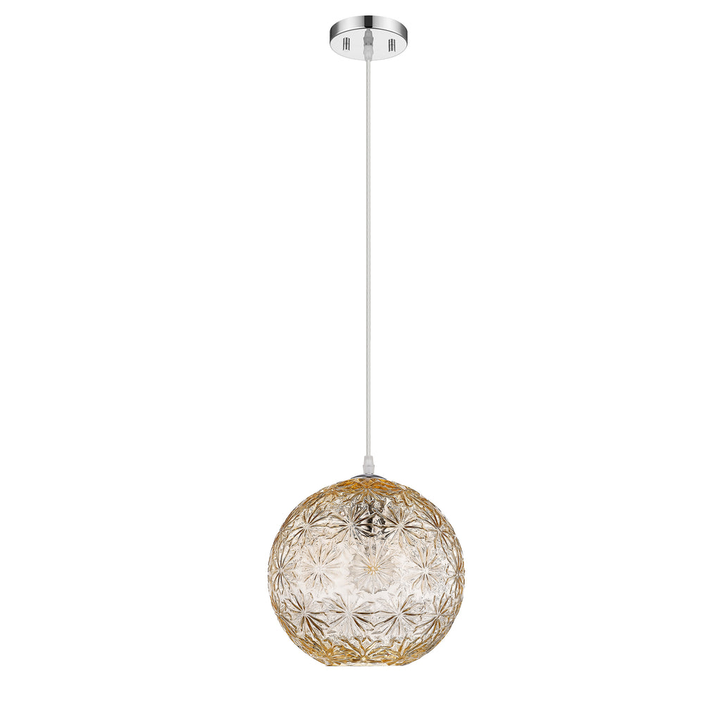 9.84 in. 1-Light Modern Chrome Island Pendant Light with Globe Glass Shade for Dining, Kitchen Island
