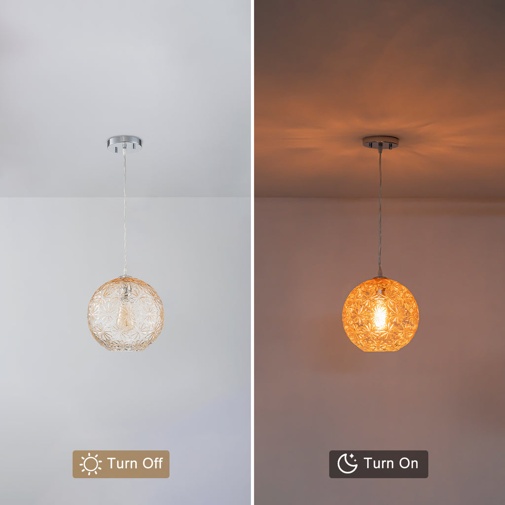 9.84 in. 1-Light Modern Chrome Island Pendant Light with Globe Glass Shade for Dining, Kitchen Island