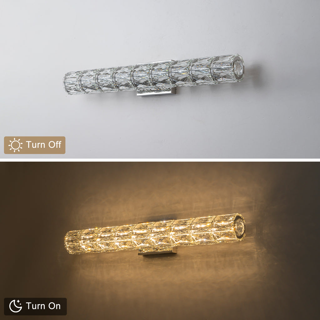 28.5 in. 1-Light Modern Chrome Metal Linear Integrated LED Bathroom Vanity Light Dimmable with Crystal Shade