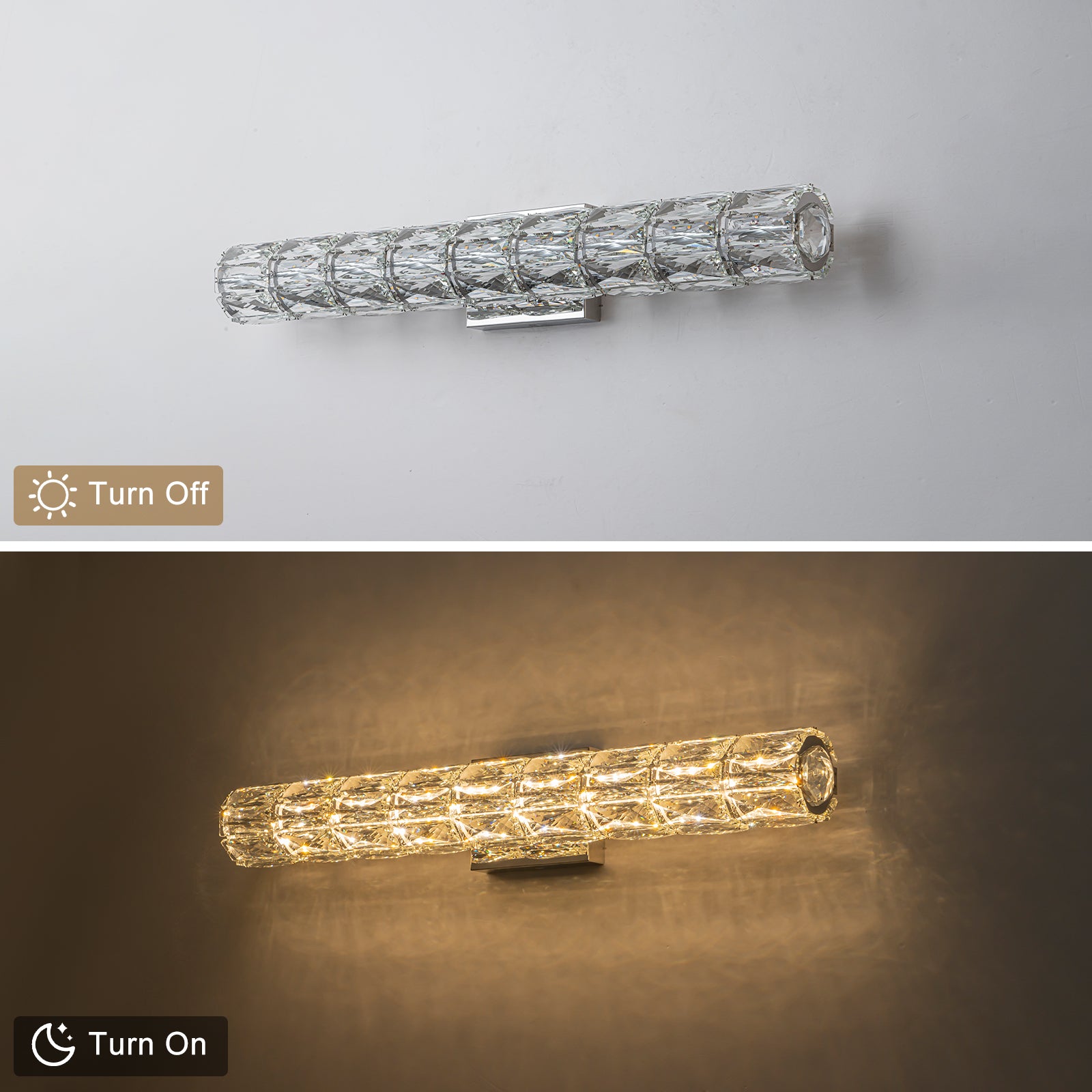 28.5 in. 1-Light Modern Chrome Metal Linear Integrated LED Bathroom Vanity Light Dimmable with Crystal Shade