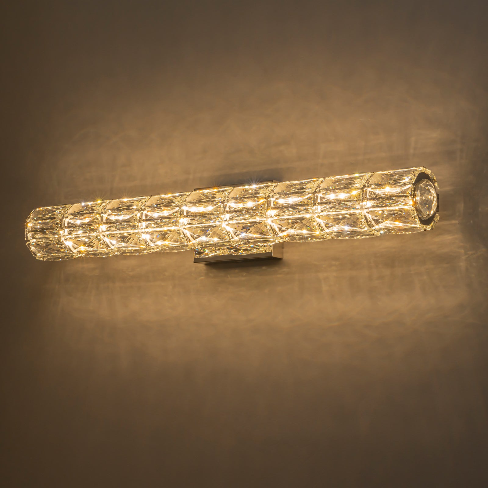 28.5 in. 1-Light Modern Chrome Metal Linear Integrated LED Bathroom Vanity Light Dimmable with Crystal Shade