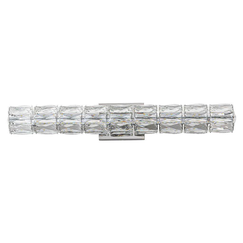 28.5 in. 1-Light Modern Chrome Metal Linear Integrated LED Bathroom Vanity Light Dimmable with Crystal Shade