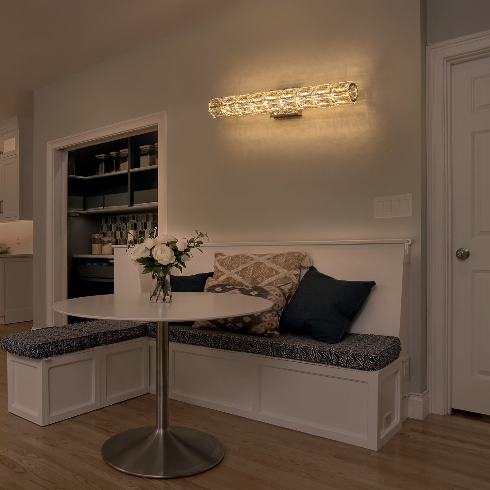 28.5 in. 1-Light Modern Chrome Metal Linear Integrated LED Bathroom Vanity Light Dimmable with Crystal Shade