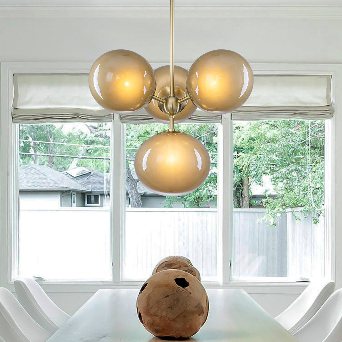 4-Light Modern Sputnik Chandelier with Amber Globe Glass Shades - product image 1 | Zenvolit