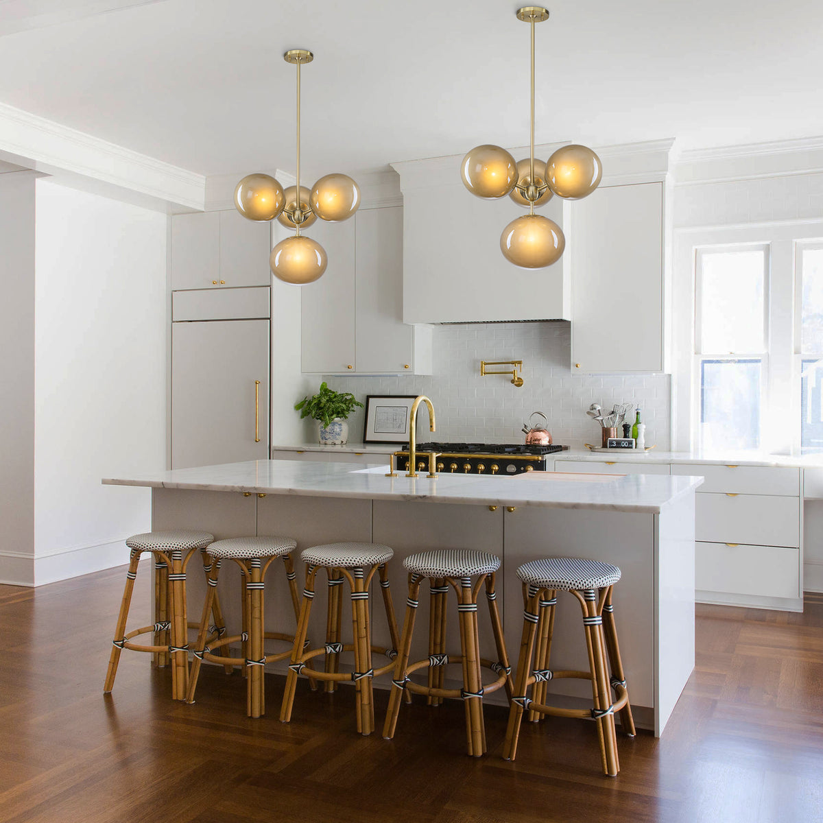 4-Light Modern Sputnik Chandelier with Amber Globe Glass Shades - product image 4 | Zenvolit