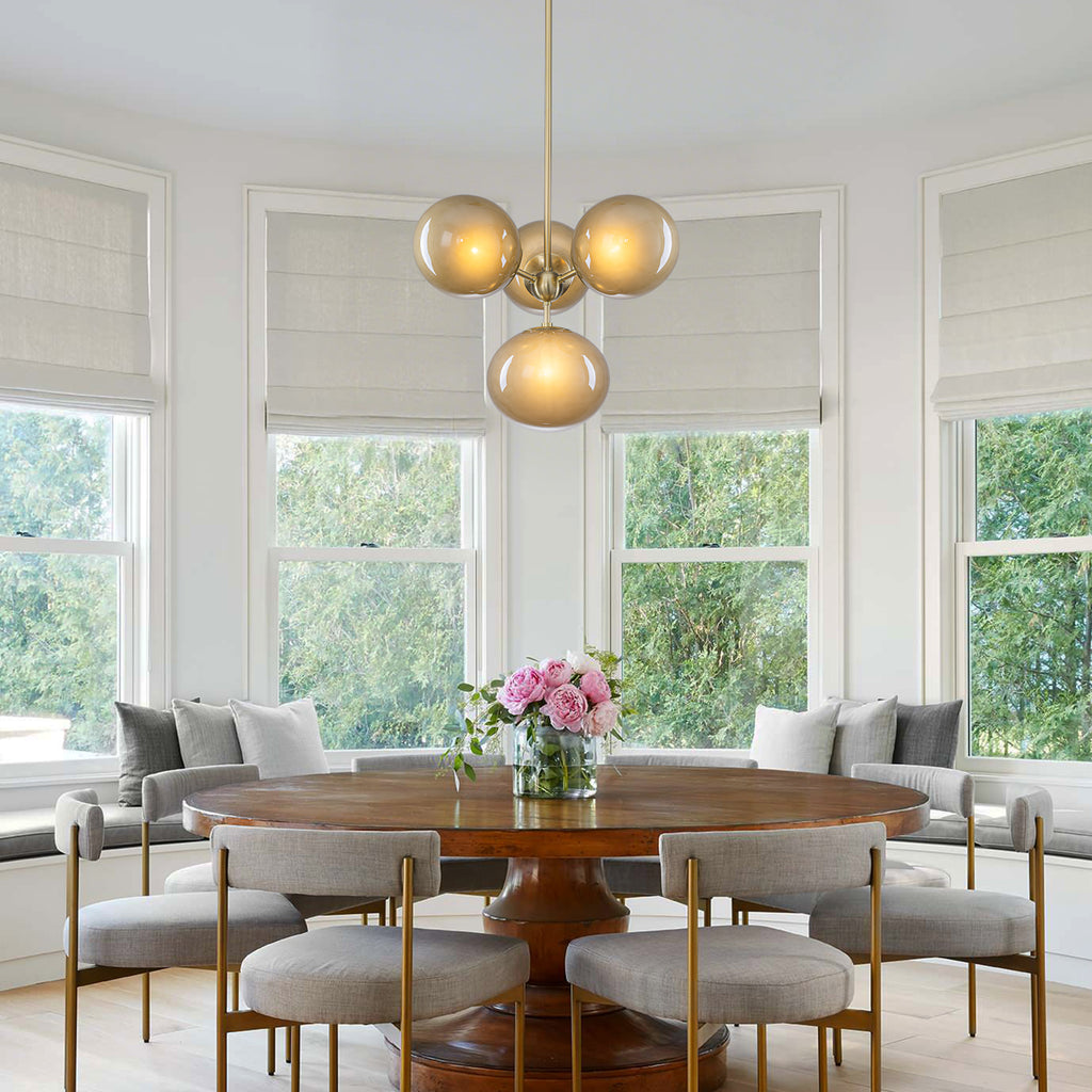 4-Light Modern Sputnik Chandelier with Amber Globe Glass Shades - product image 5 | Zenvolit