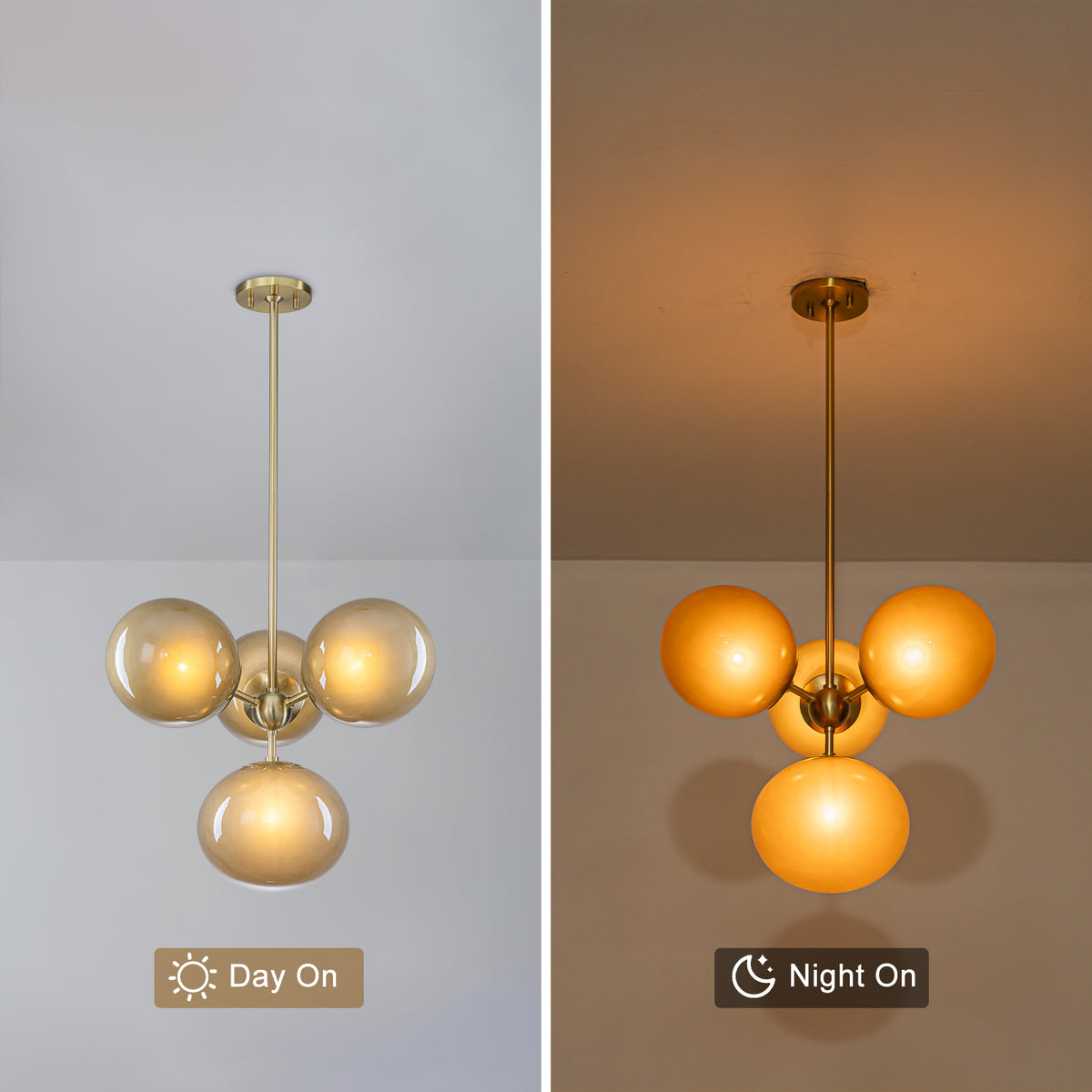 4-Light Modern Sputnik Chandelier with Amber Globe Glass Shades - product image 8 | Zenvolit