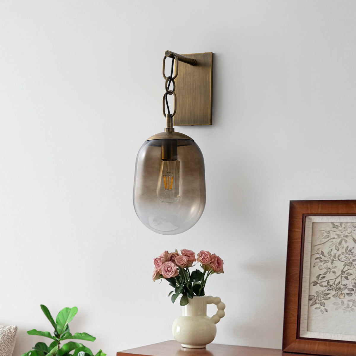 1-Light Gradient Tea-Colored Glass Wall Sconce Light Antique Bedroom - product image 1 | Zenvolit