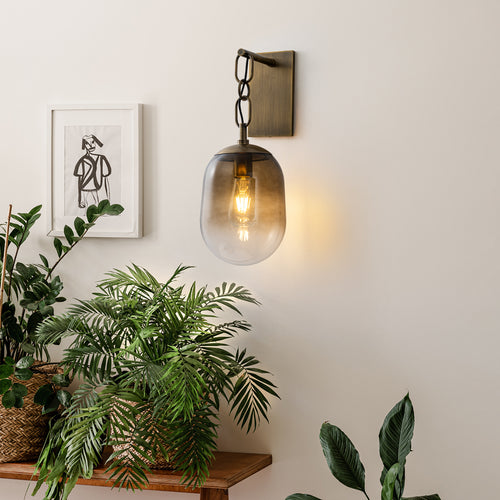 1-Light Gradient Tea-Colored Glass Wall Sconce Light Antique Bedroom - product image 6 | Zenvolit