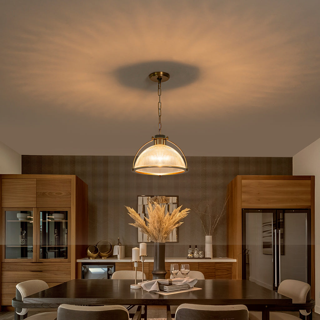 14" Semi Dome Ribbed Glass Pendant Light Modern Kitchen or Dining Room - product image 8 | Zenvolit