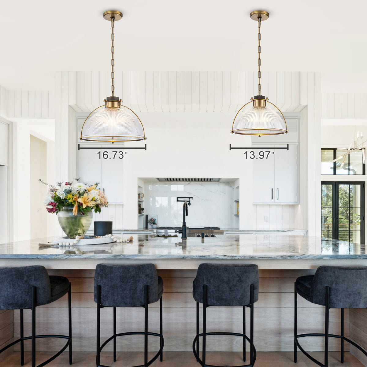 14" Semi Dome Ribbed Glass Pendant Light Modern Kitchen or Dining Room - product image 12 | Zenvolit