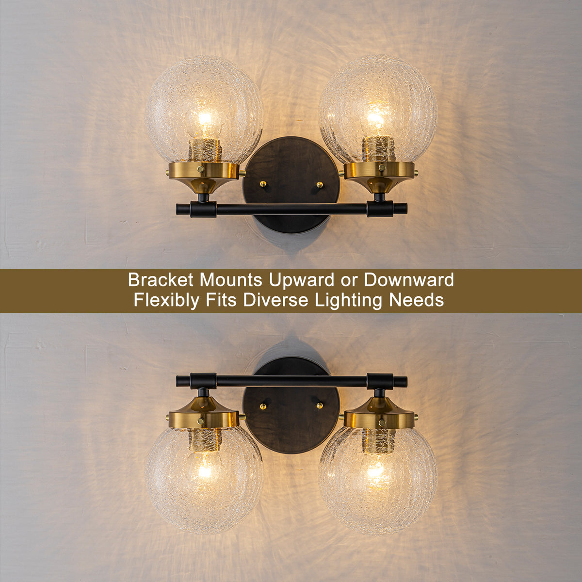 2-Light Crackled Glass Globe Wall Sconce Modern Vanity Light - product image 14 | Zenvolit