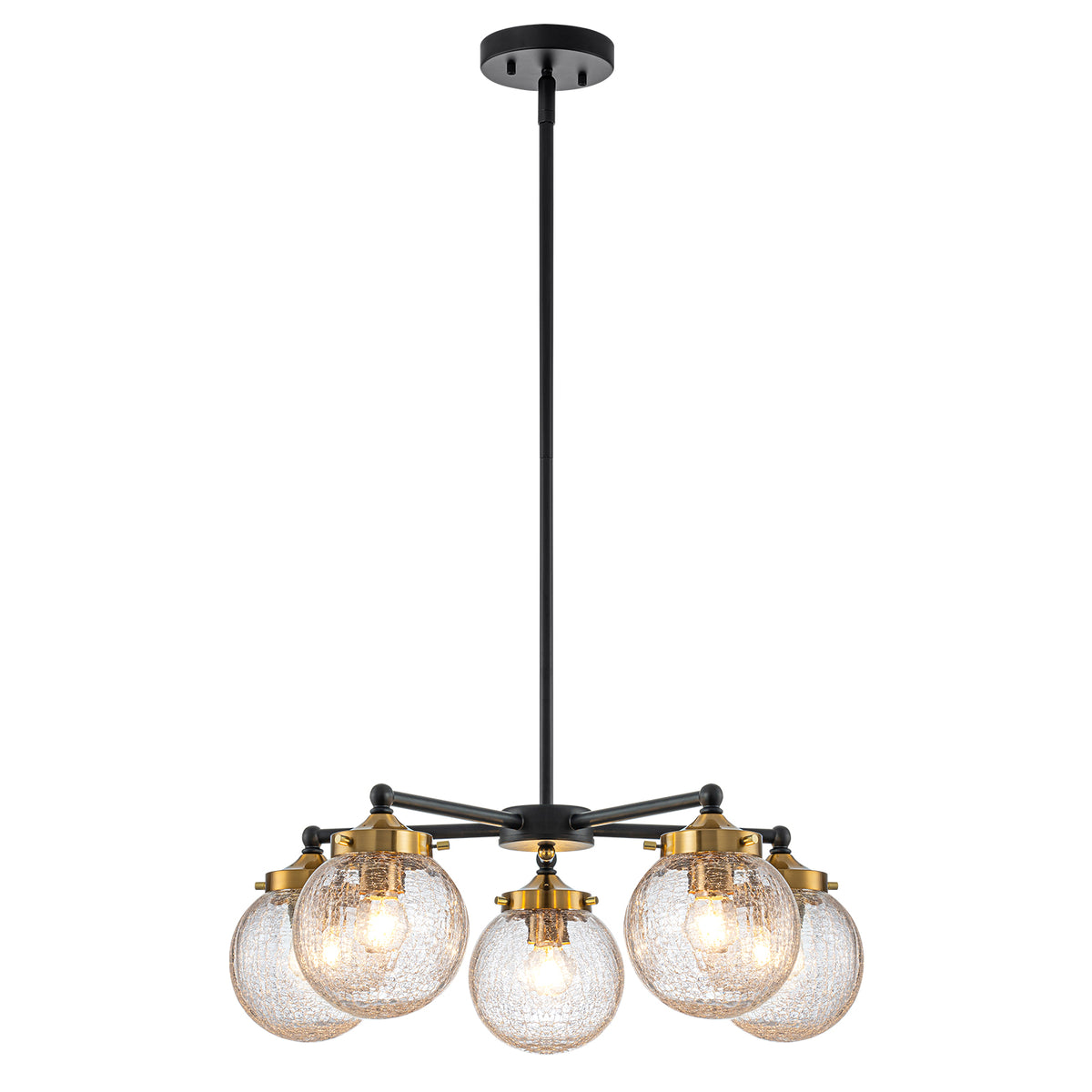 5-Light Modern Branch Chandelier with Clear Crackled Glass Globes - product image 2 | Zenvolit