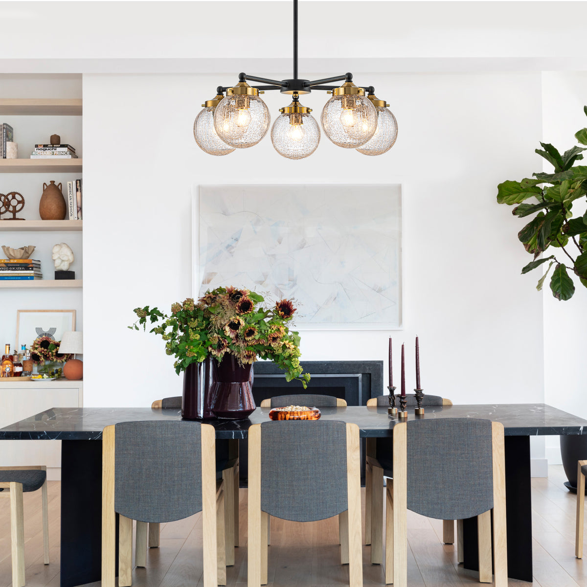 5-Light Modern Branch Chandelier with Clear Crackled Glass Globes - product image 7 | Zenvolit