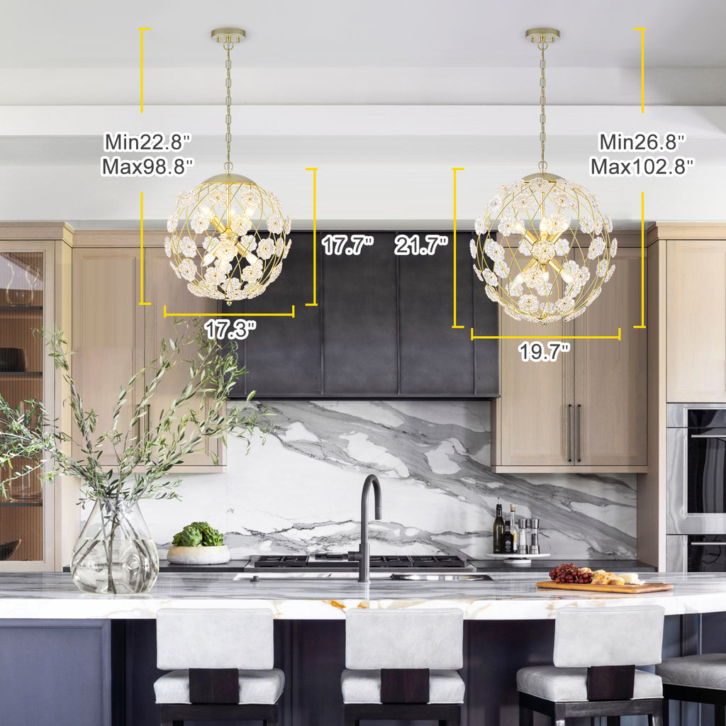 Modern 6-Light Glass Flower Globe Pendant Chandelier for Dining Room - product image 5 | Zenvolit