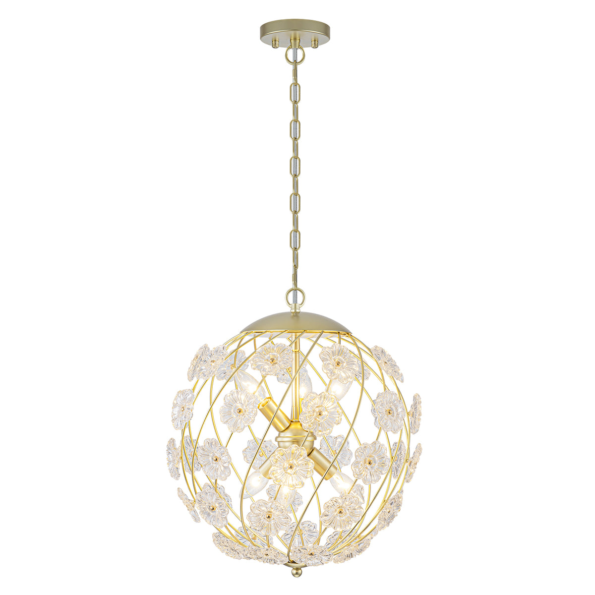 Modern 6-Light Glass Flower Globe Pendant Chandelier for Dining Room - product image 10 | Zenvolit