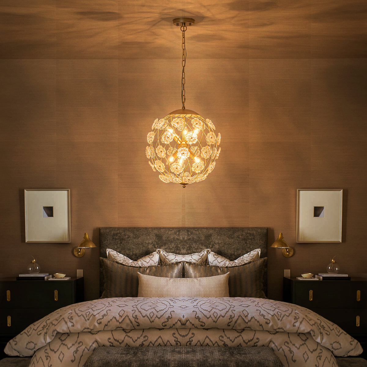 Modern 6-Light Glass Flower Globe Pendant Chandelier for Dining Room - product image 17 | Zenvolit
