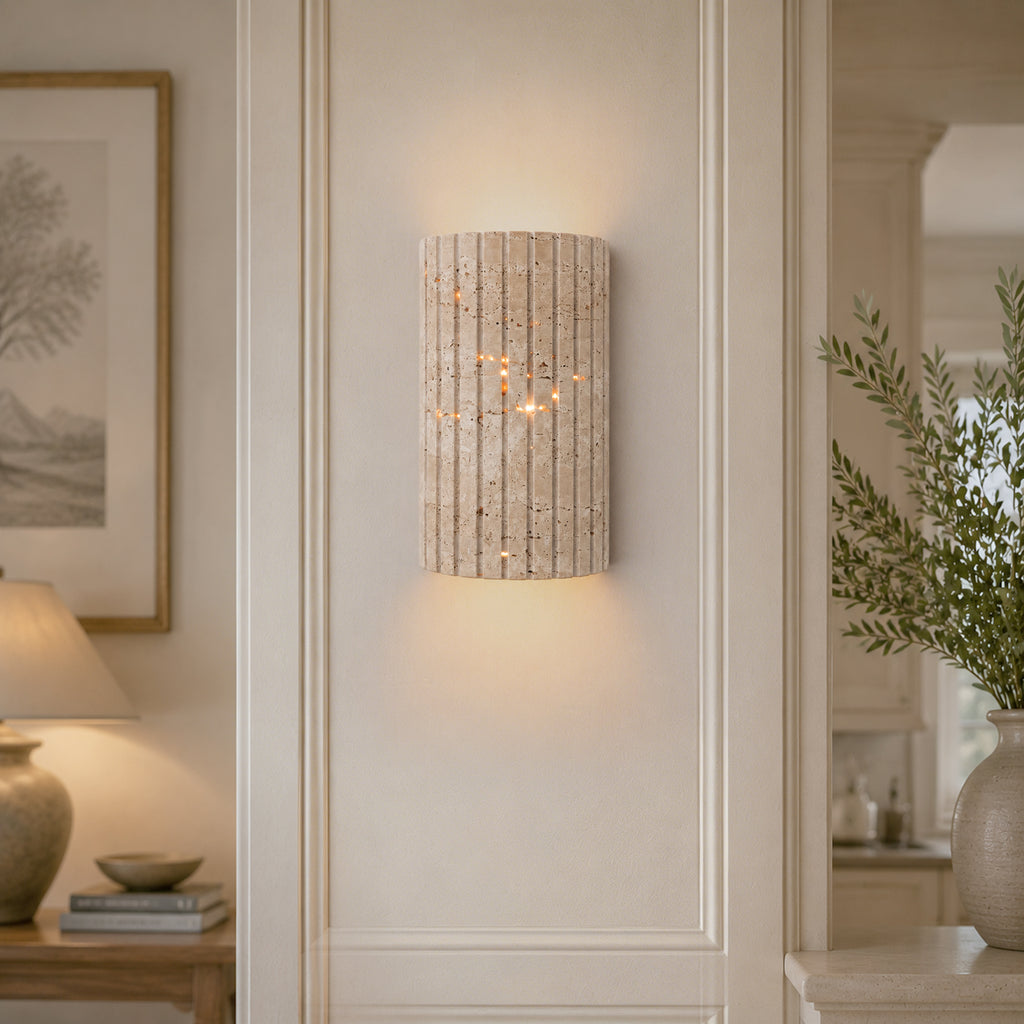 Travertine Dimmable LED Wall Sconce with Vertical Grooved Design - product image 19 | Zenvolit
