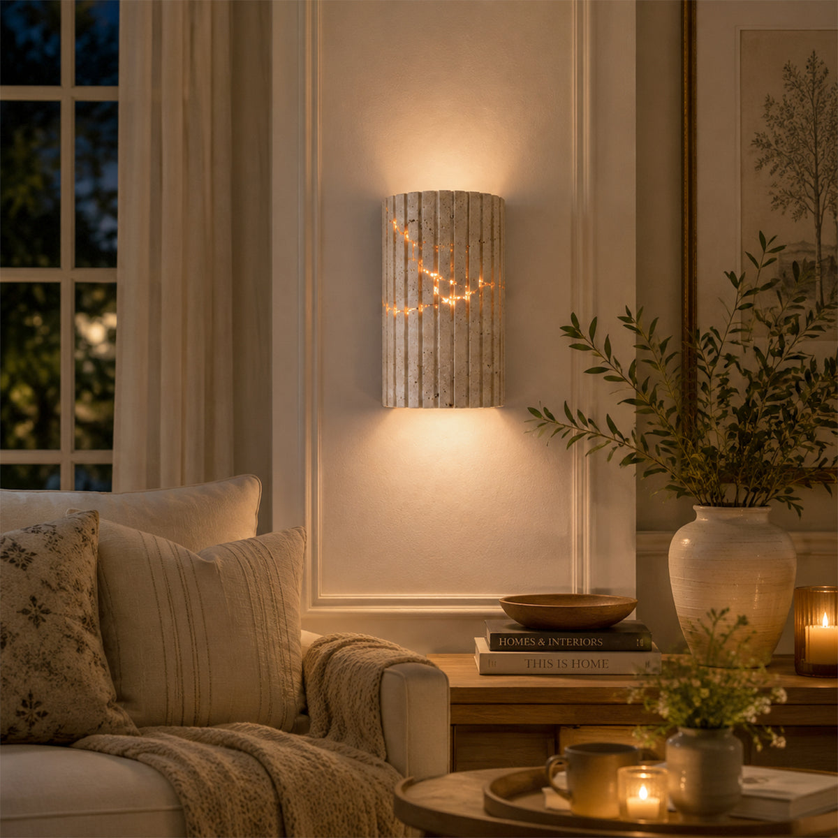 Travertine Dimmable LED Wall Sconce with Vertical Grooved Design - product image 21 | Zenvolit
