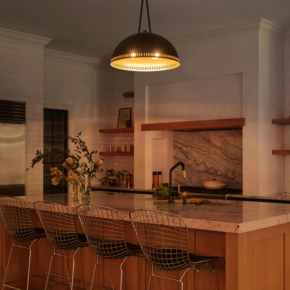 Modern Black Dome Pendant Light with Gold Interior Kitchen Lamp - product image 9 | Zenvolit
