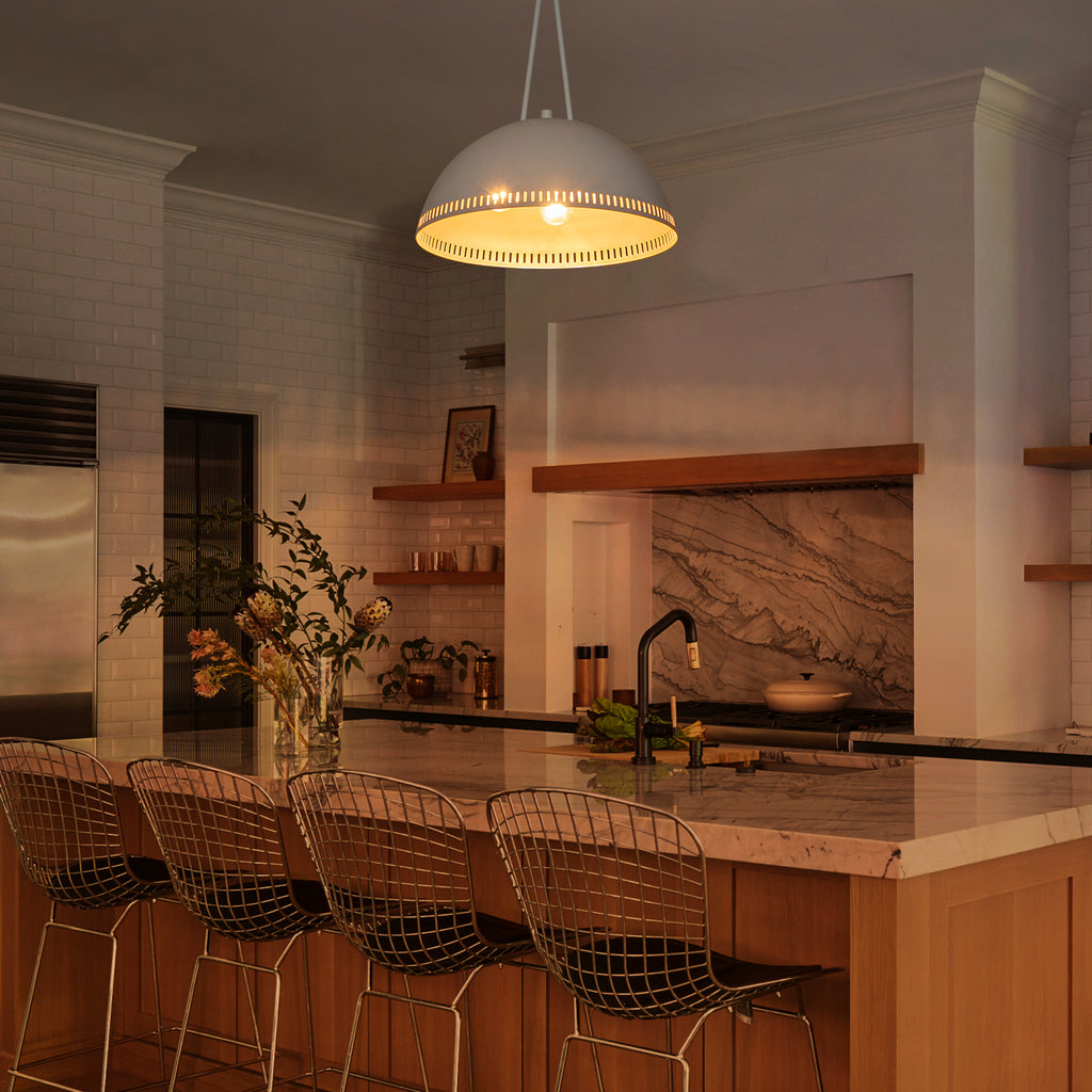 Modern White Dome Pendant Light with Gold Interior Kitchen Lamp - product image 10 | Zenvolit