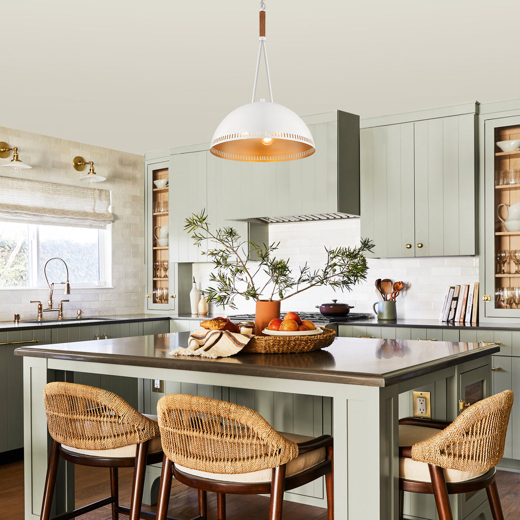 Modern White Dome Pendant Light with Gold Interior Kitchen Lamp - product image 12 | Zenvolit