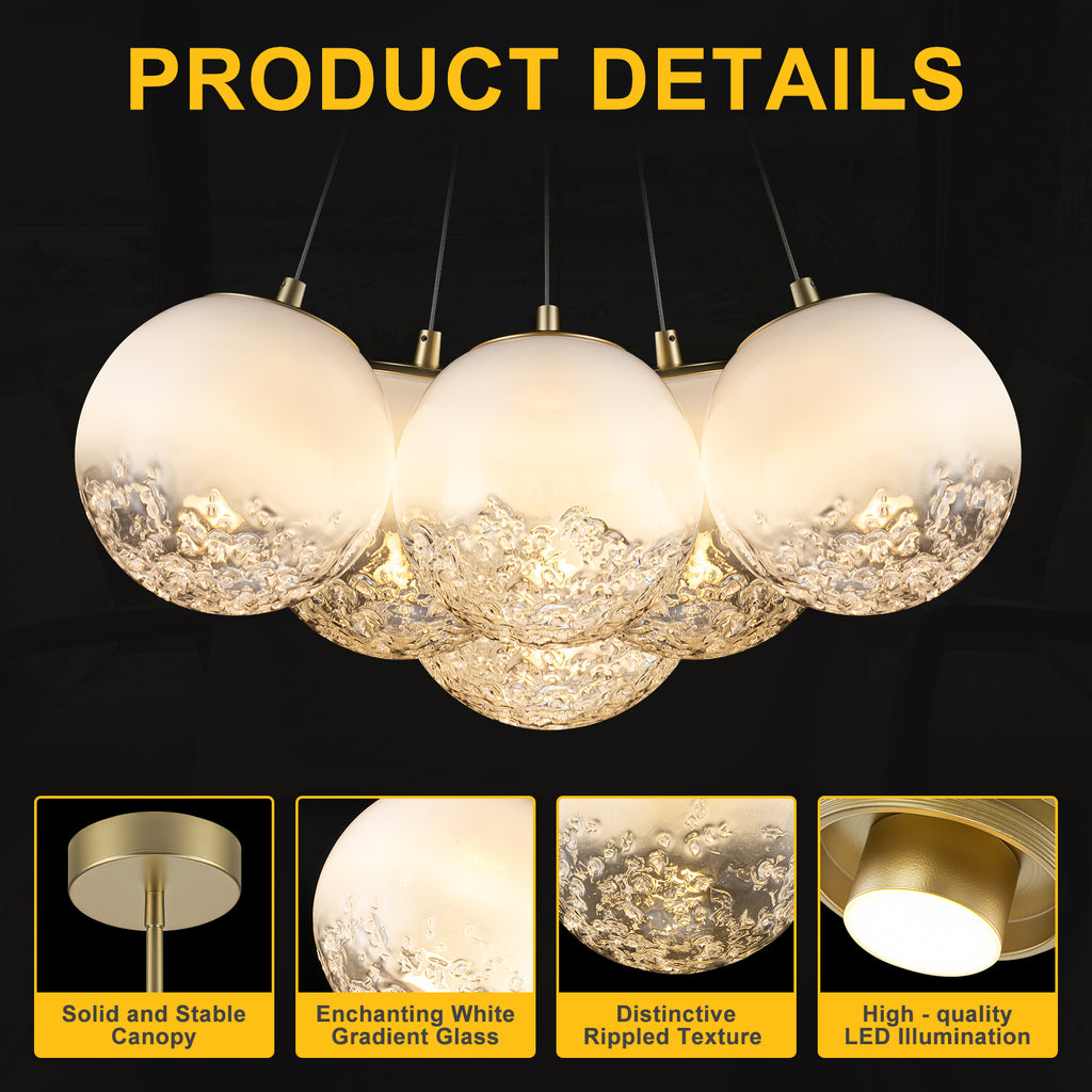 6-Light Modern Gradient Moon Glass Globe LED Chandelier Dimmable - product image 17 | Zenvolit