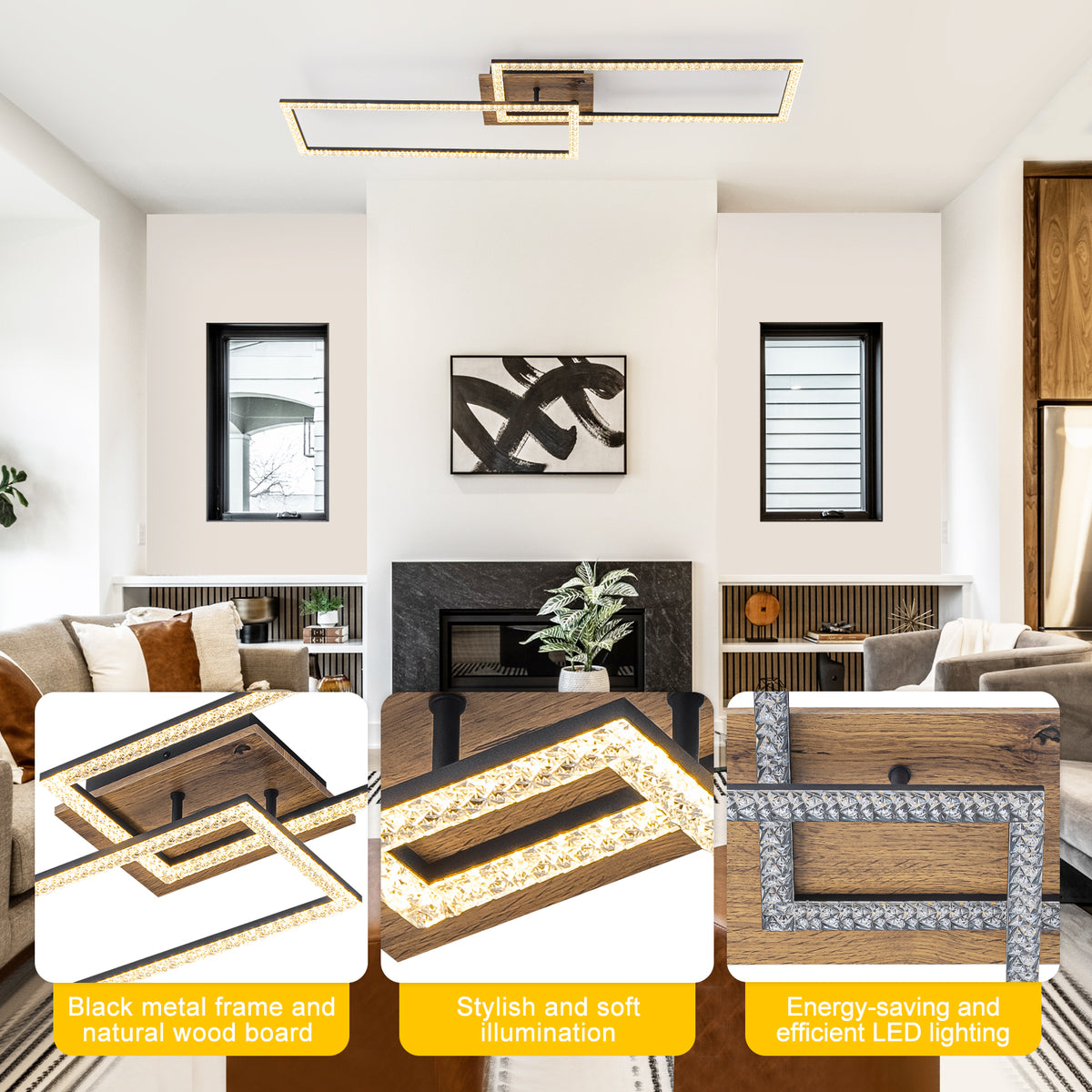 41 inch Dual Frame Rectangular Integrated LED Flush Mount Ceiling Light with Triac Dimmable - product image 3 | Zenvolit