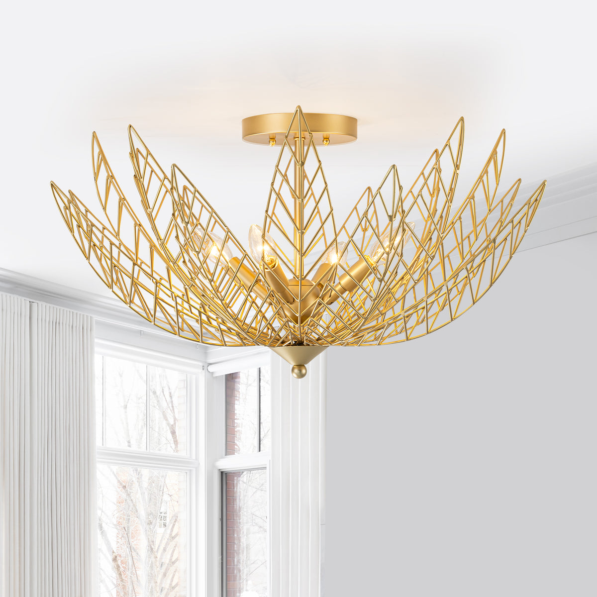 4 Lights Dual Mount Ceiling Fixture Leaf Shaped Shades Flush Mount Lighting with E12 Ceramic Sockets - product image 13 | Zenvolit