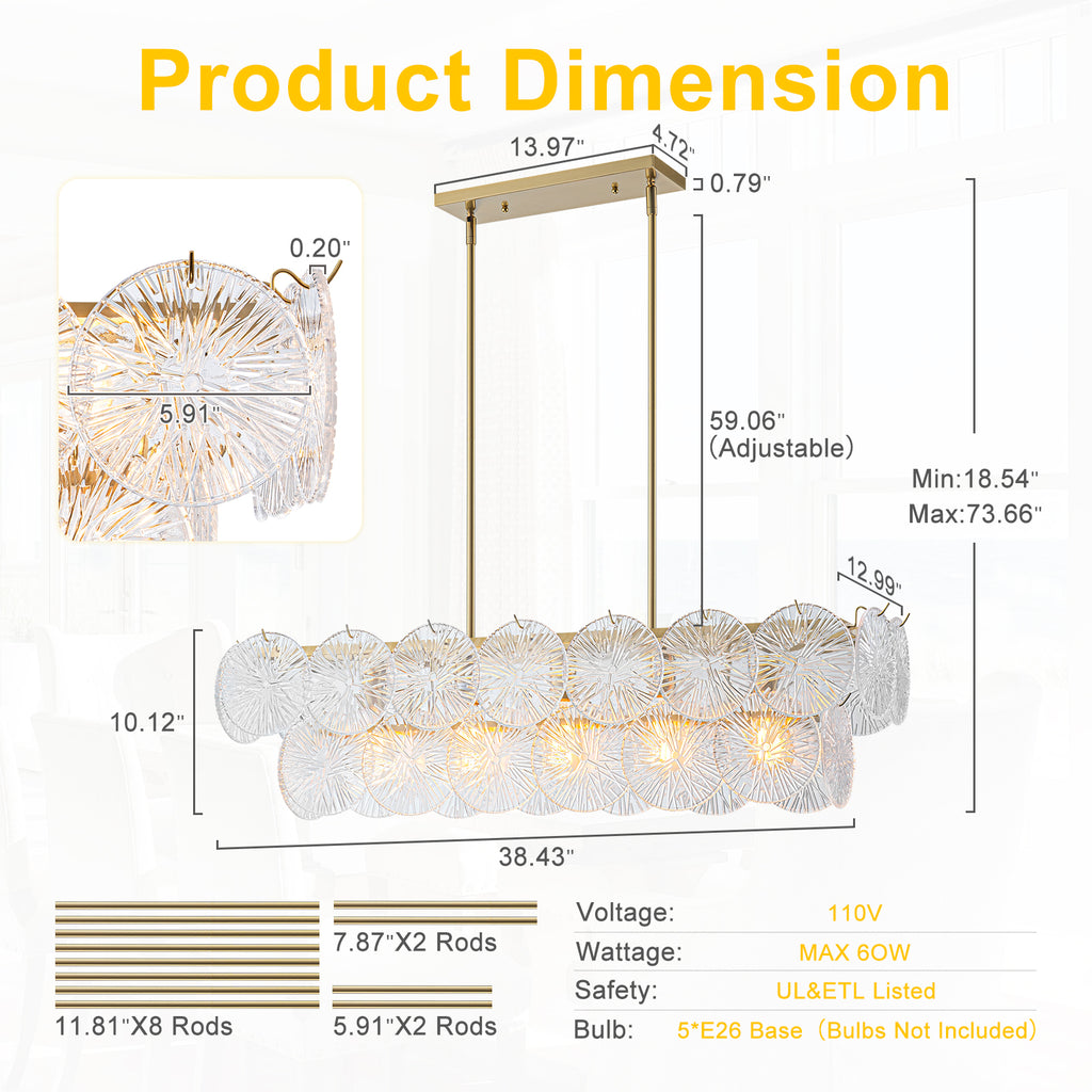 5-Light Modern Linear Chandelier with Sunflower Glass Petals - product image 6 | Zenvolit