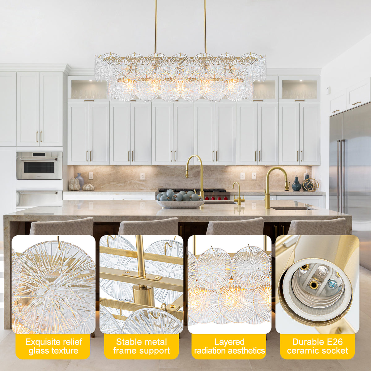 5-Light Modern Linear Chandelier with Sunflower Glass Petals - product image 8 | Zenvolit