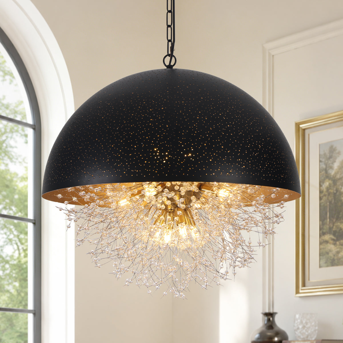 12 Lights Dandelion Crystal Chandelier Perforated Semi Circle Dome - product image 3 | Zenvolit