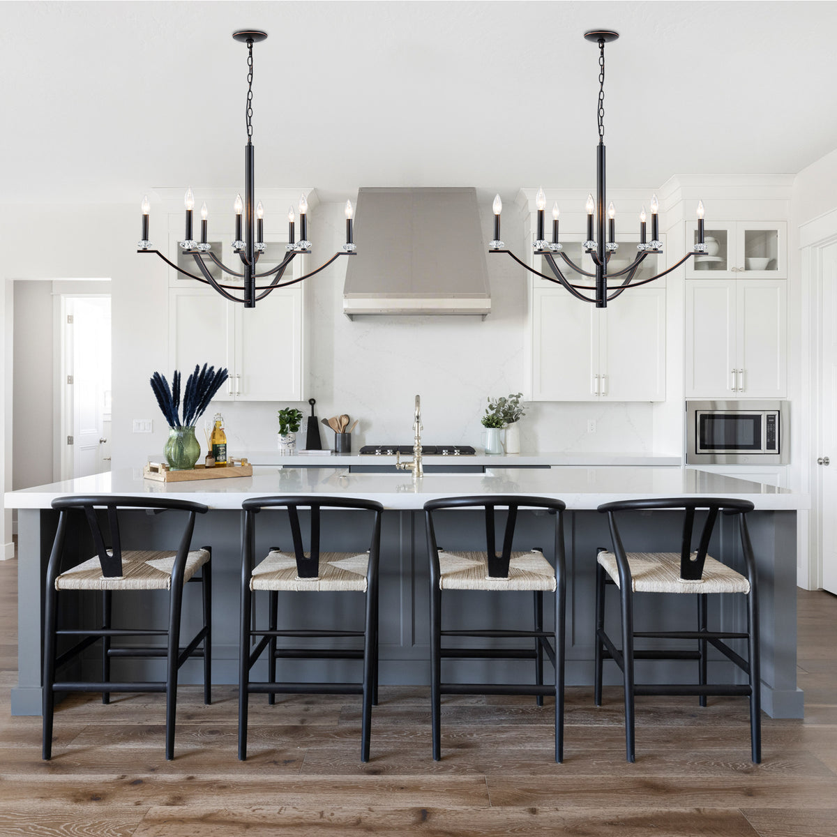 8-Light Industrial Black Chandelier Crystal Accents Adjustable Arms - product image 2 | Zenvolit