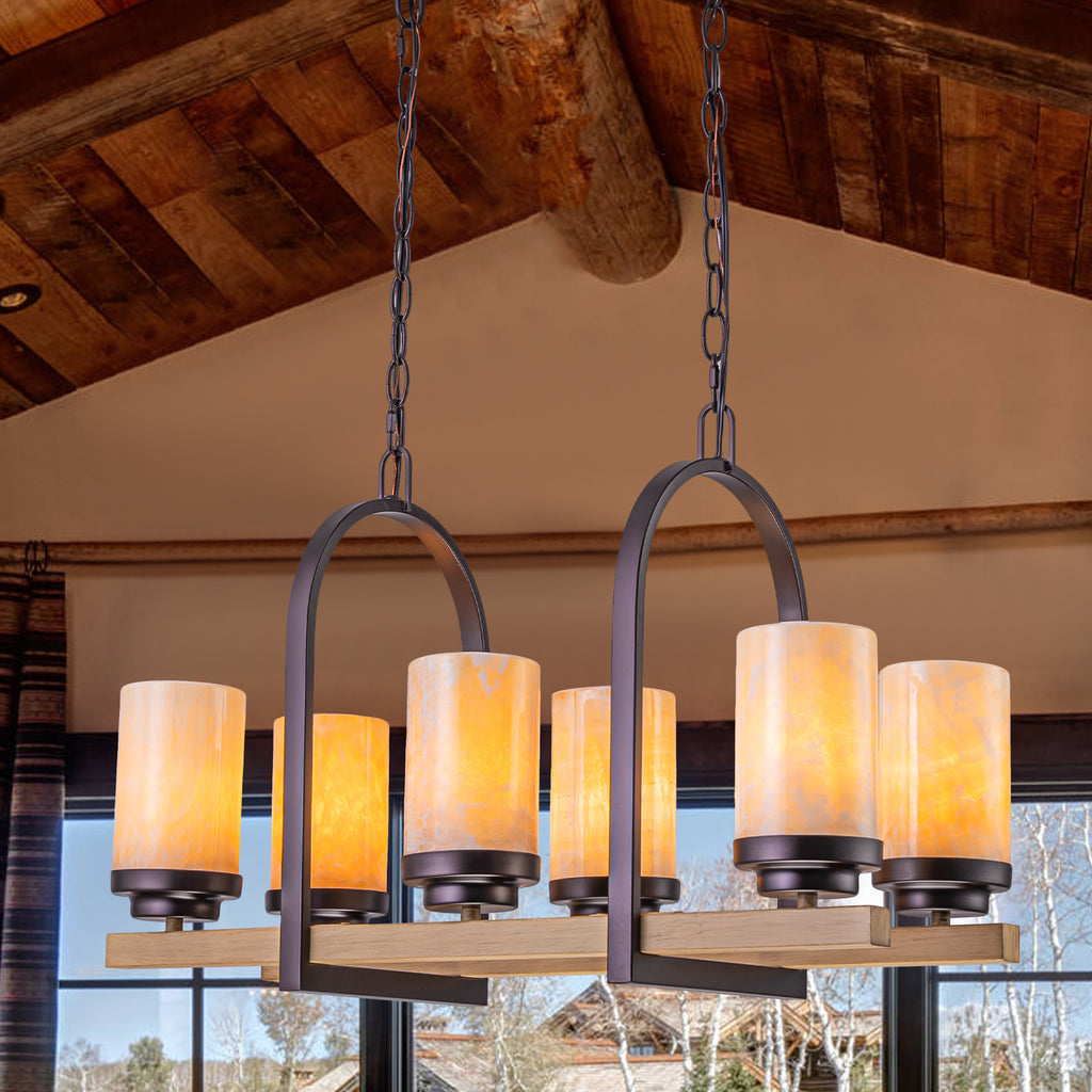 Retro Industrial 6-Light Linear Iron Island Pendant Alabaster Shades - product image 1 | Zenvolit