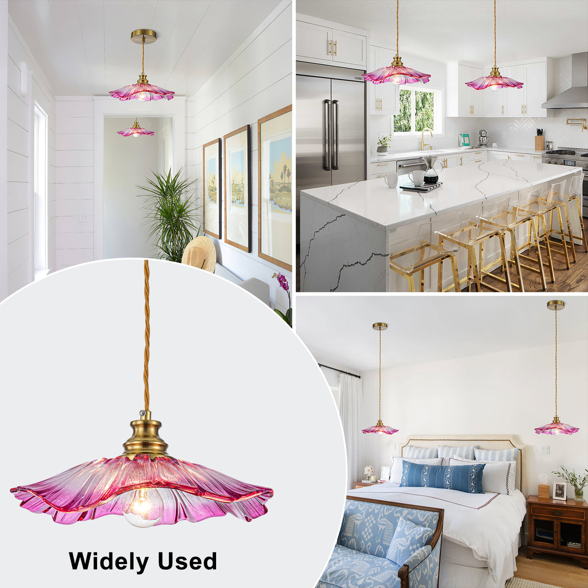 11" Flower-Shaped Red & White Gradient Glass Pendant Light Modern - product image 6 | Zenvolit