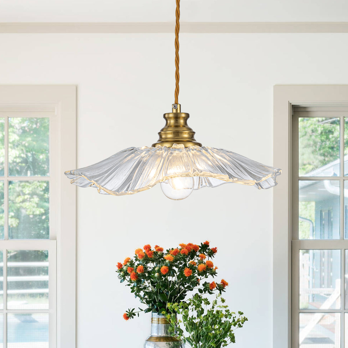 11" Flower-Shaped Clear Glass Pendant Light Modern Kitchen Dining Room - product image 1 | Zenvolit
